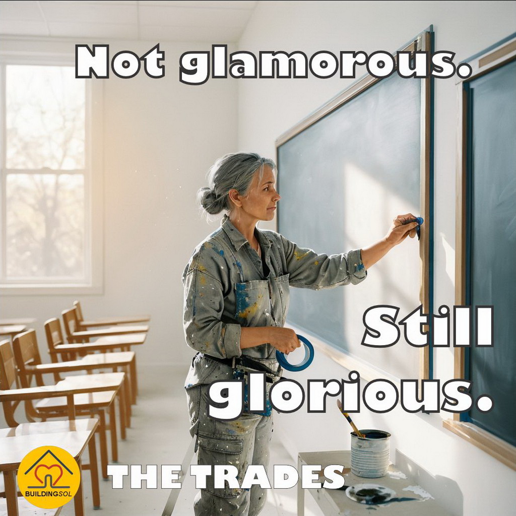 Professional painter meticulously prepping surfaces inside a school classroom environment
